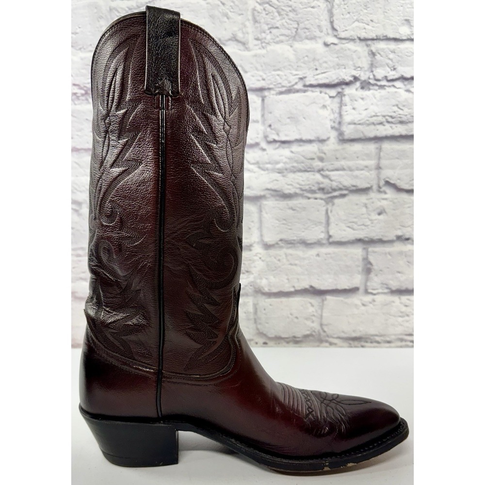 Vintage Dan Post Burgundy Nappa Mens 9 Cowboy Boots 16773 Western Leather Box - Picture 7 of 12